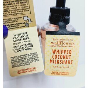 2 WHIPPED COCONUT MILKSHAKE Bath Body Works Wallflowers Plug In Refills NEW